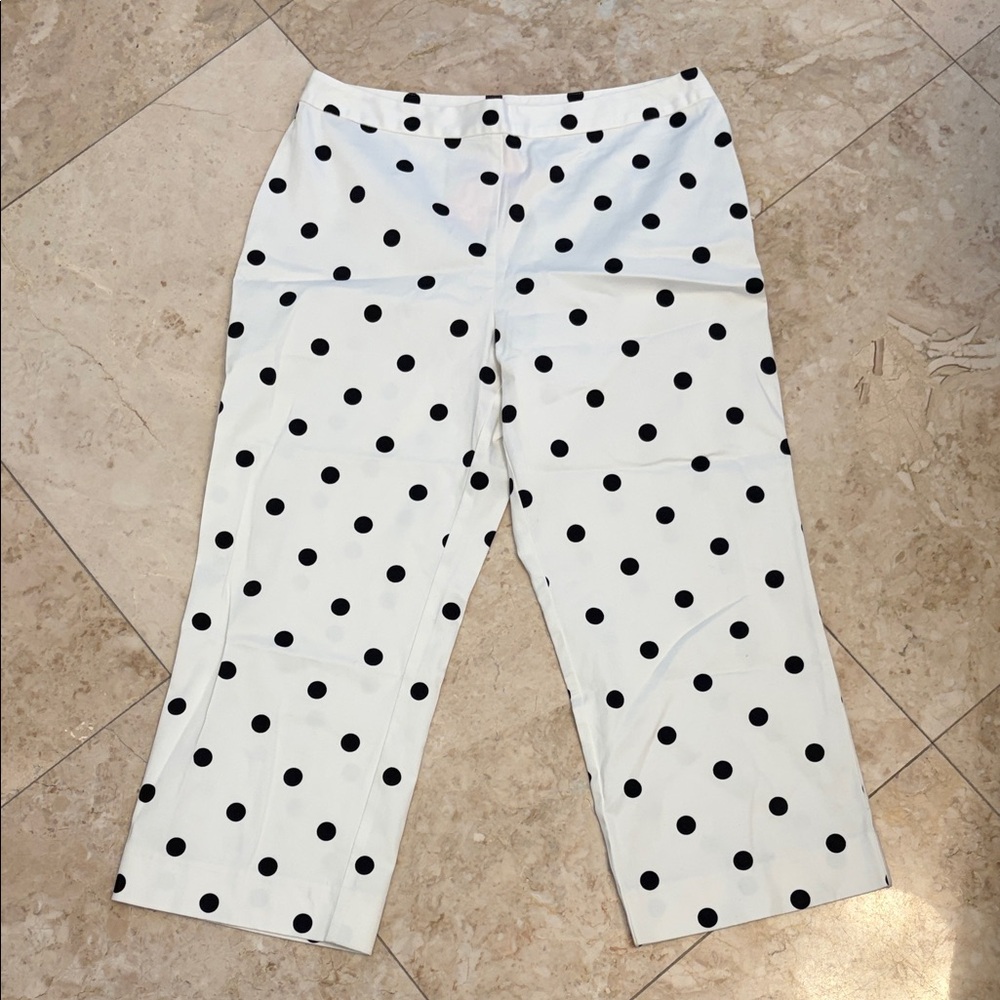 Petite Sophisticate White and Black Polka Dot Ankle Pants